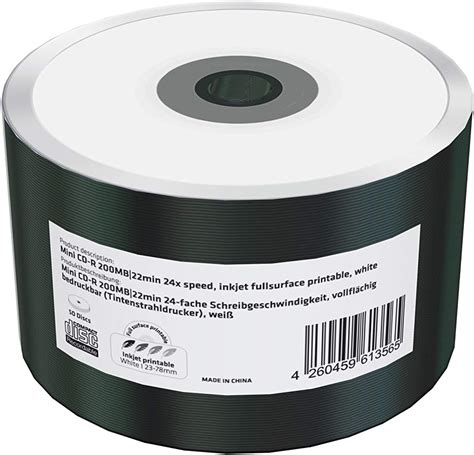 Mini Cd R 200mb22min 24x Write Speed Full Surface Printable Inkjet