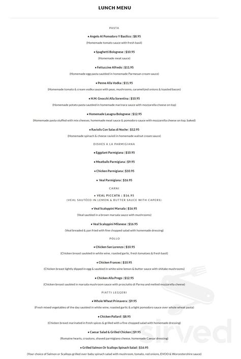 Prego's Trattoria menu in Burlington, North Carolina, USA