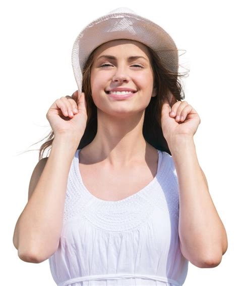 Premium Photo Beach Brunette Woman Happy And Smiling Laughing And Cheerful In Summer Sun