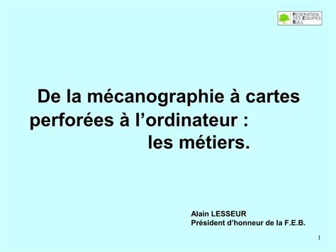 PDF De la mécanographie à cartes perforées à lordinateur