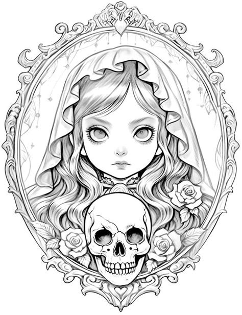 Halloween Coloring Pages Creepy Kawaii Grayscale Coloring Pages