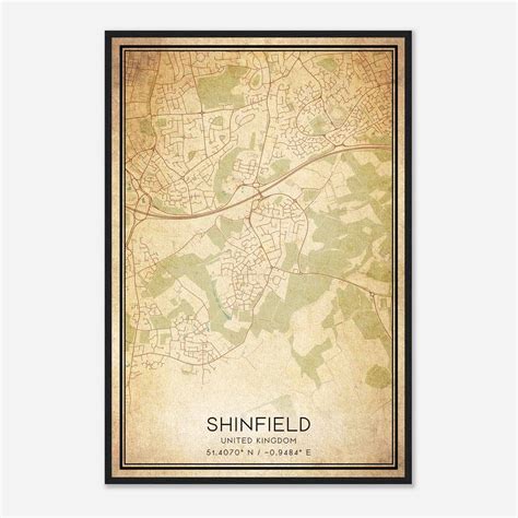 Vintage Shinfield United Kingdom Map Poster, Shinfield City Road Wall