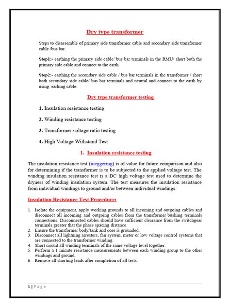 Dry Type Transformer Testing Manual | PDF | Transformer | Electrical ...