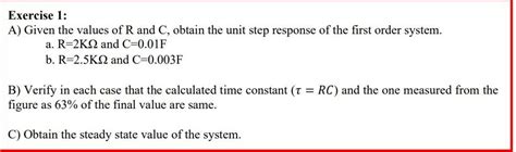 Solved Given The Values Of R And C Obtain The Unit Step Chegg