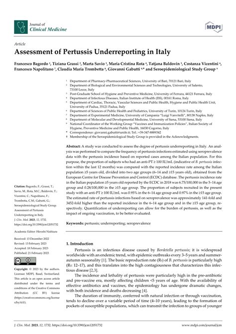 PDF Assessment Of Pertussis Underreporting In Italy