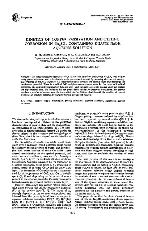 Pdf Kinetics Of Copper Passivation And Pitting Corrosion In Na2so4