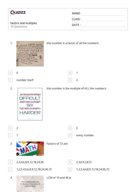 50 Factors And Multiples Worksheets For 6th Year On Quizizz Free