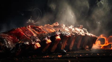 Premium Ai Image A Barbecue Grill With Ribs On It And Smoke Coming