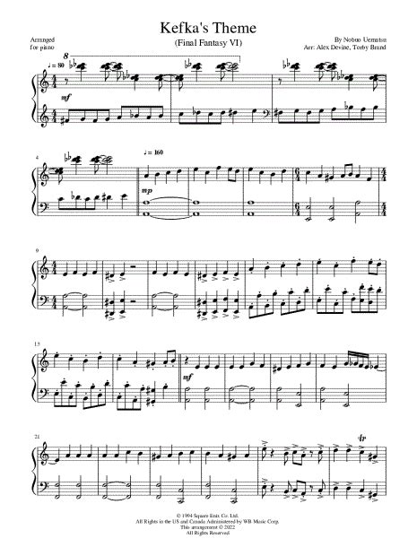 Torby Brand Kefkas Theme Sheet Music Piano Solo In A Minor