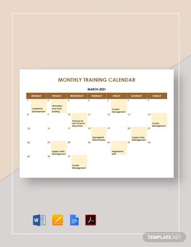 Training Calendar 15 Examples Format How To Organize Pdf