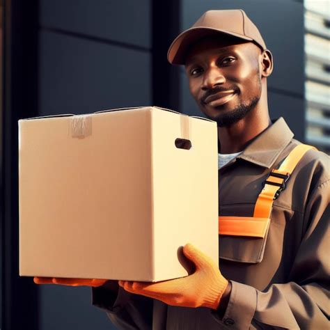 Premium Ai Image Delivery Man Holding A Box Close Up On Light Color