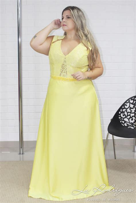 Vestido Longo Festa Madrinha Plus Size Amarelo Lu Rodrigues