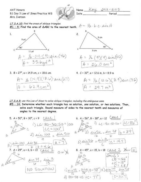 5 6 Law Of Sines Practice Worksheet Answers Worksheets For Preschoolers