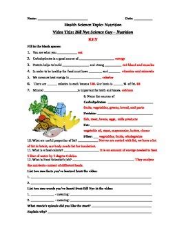 Bill Nye Science Guy Movie Nutrition Video Worksheet Key Fun