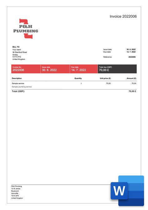 Word Invoice Templates For Uk Free Download Billdu