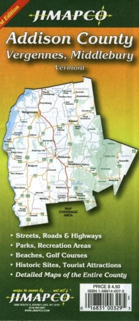 buy map addison county vermont  jimapco yellowmaps map store