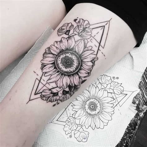 Geometric Sunflower Tattoos