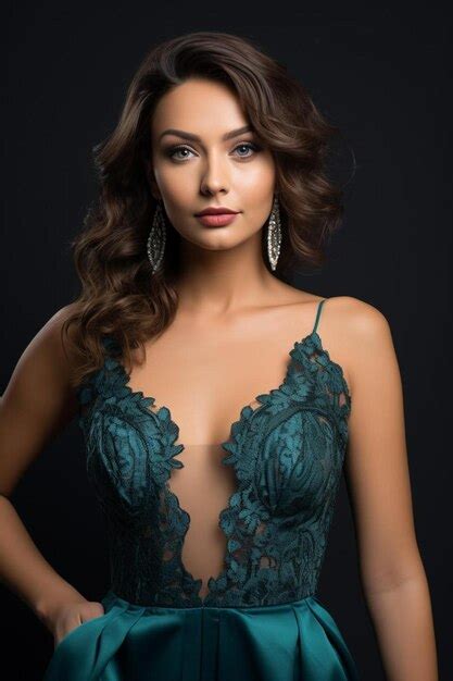 Premium Photo Portrait Of The Brunette In The Evening Dress On Isolated Background