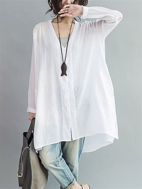 Elegant Solid Sun-Protection V-Neck Blouse Tops