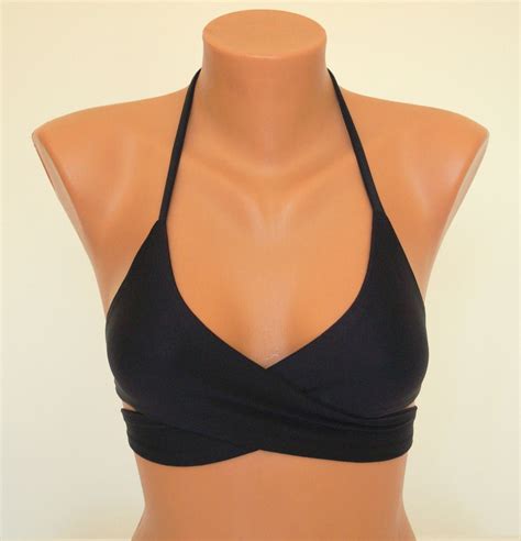 Black Wrap Bikini Top Wrap Around Top Bathing Suit Womens Swimwear