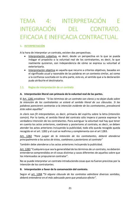 TEMA 4 TEMA 4 INTERPRETACIÓN E INTEGRACIÓN DEL CONTRATO EFICACIA E