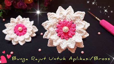 Cara Membuat Bunga Rajut Untuk Bross Aplikasi 6 Flower Crochet For