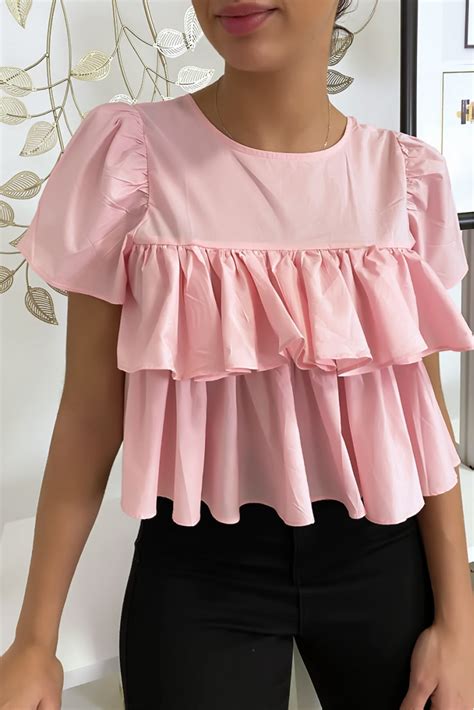 Pink Ruffled Crop Top