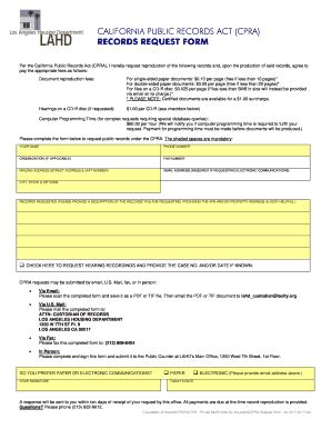 Fillable Online Lahd Lacity Cpra Records Request Form HCID Los