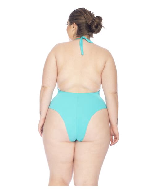 Hemelsblauw Braziliaans Plus Size Badpak Met D Collet En Open Rug Maio