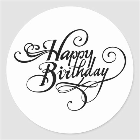 A Happy Birthday Sticker With The Words Happy Birthday In Cursive