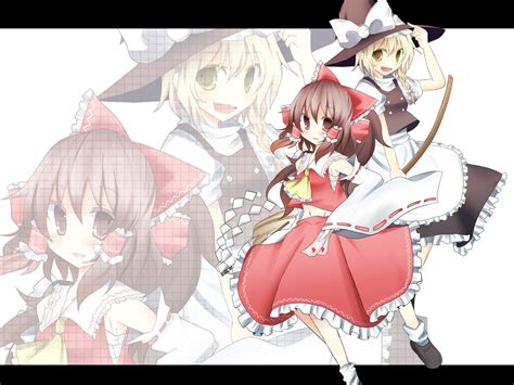 2girls Blonde Hair Bow Braids Brown Eyes Brown Hair Dress Hakurei Reimu