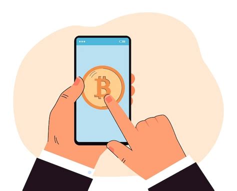 Doigt d homme d affaires touchant le bitcoin sur l écran du téléphone