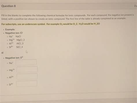 Solved listed, with a positive ion shown to create an ionic | Chegg.com