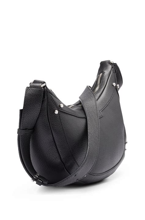 Boss Hobo Bag In Grained Leather With Stud Details