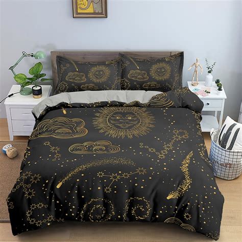 Starry Sky Night Duvet Cover Set Full Size Cute Star Bedding Sets Black