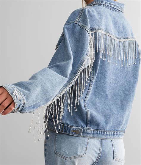 Veveret Rhinestone Fringe Denim Jacket Womens Coats And Jackets In Denim Buckle