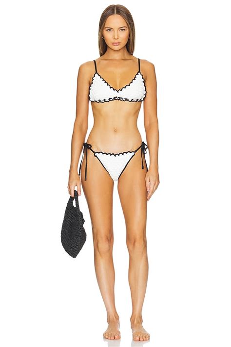 Zimmermann Halliday Knit Scoop Bikini Set In Ivory Black Revolve