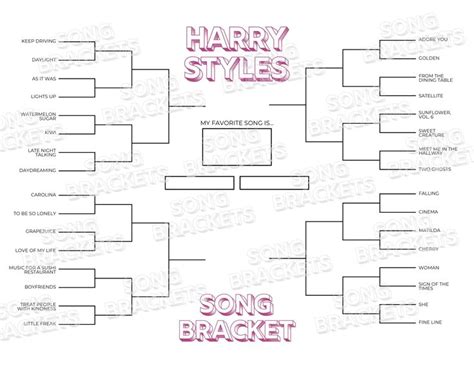 Harry Styles Song Bracket Favorite Song Harry Styles Template Activity