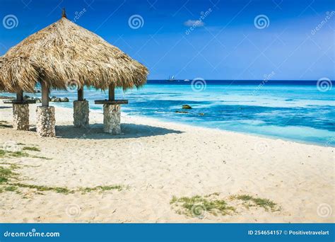 Aruba Arashi Caribbean Beach With Palapa Dutch Antilles Caribbean Sea