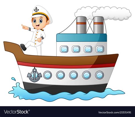 Cartoon ship captain pointing on a ship Royalty Free Vector