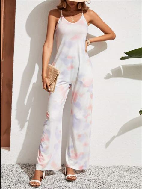 Shein Vcay Tie Dye Slant Pocket Cami Jumpsuit Shein Usa