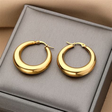 High Quality Women K Gold Plated Stainless Steel Huggie Earrings