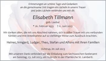 Traueranzeigen Von Elisabeth Tillmann Trauer Ms