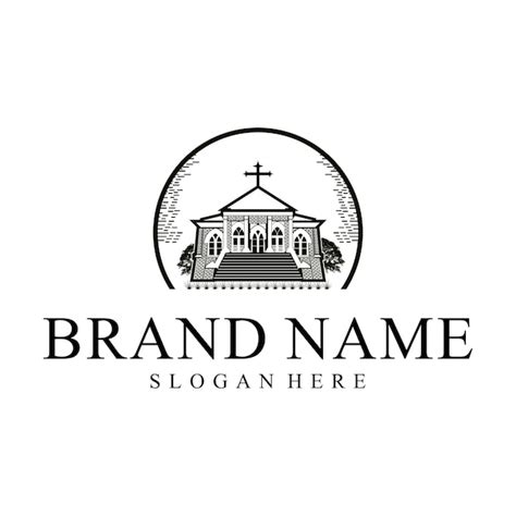 Premium Vector Church And Tree Vintage Logo