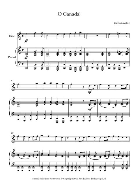 O Canada Canadian National Anthem Sheet Music For Flute