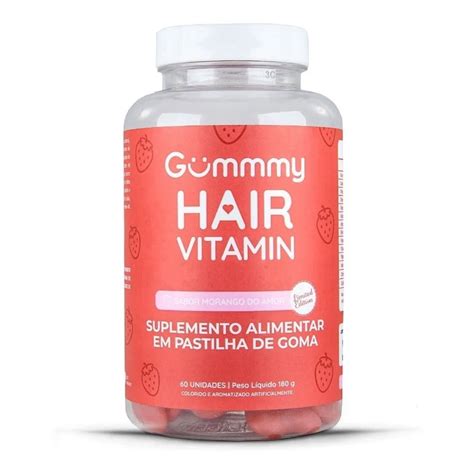 Gummmy Hair Vitamin Fortalece Cabelos E Unhas 60 Gomas Sabor Morango