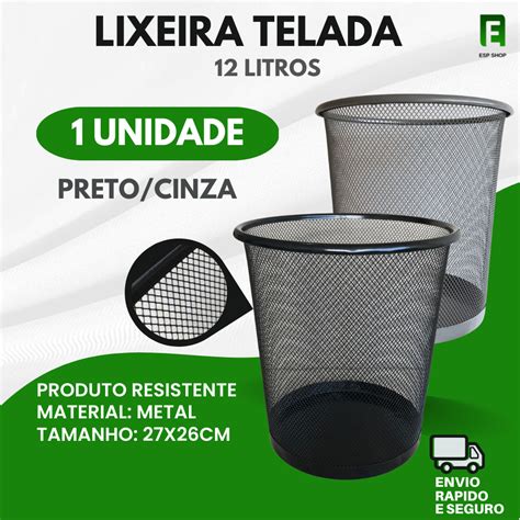 Lixeira Telada Cesto Telado Preta Metal Oferta Resistente Telada