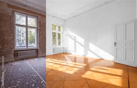 home renovation - empty room before and after refurbishment Stock Photo ...