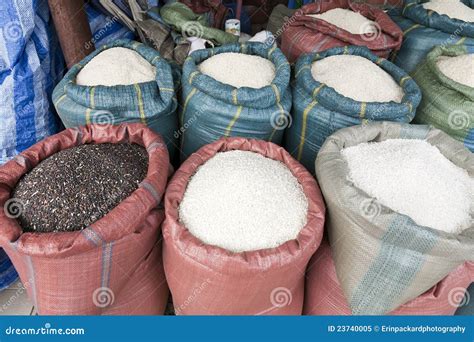 Giant Sacks Of Rice Stock Image Image Of Sell Laos 23740005