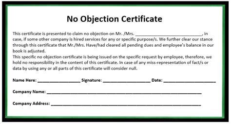 Free Sample No Objection Certificate Templates Printable Samples